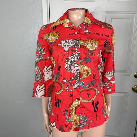 La Prestic Ouston Shirt 1 Cotton Dragon Button Blouse Paris Designer 3/4 T3-1